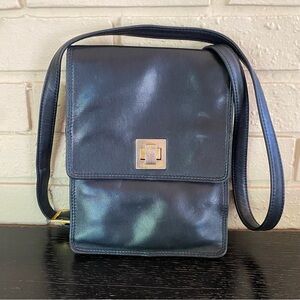 Americana By Sherif Vintage 80s Black Leather Crossbody Handbag Purse Minimalist